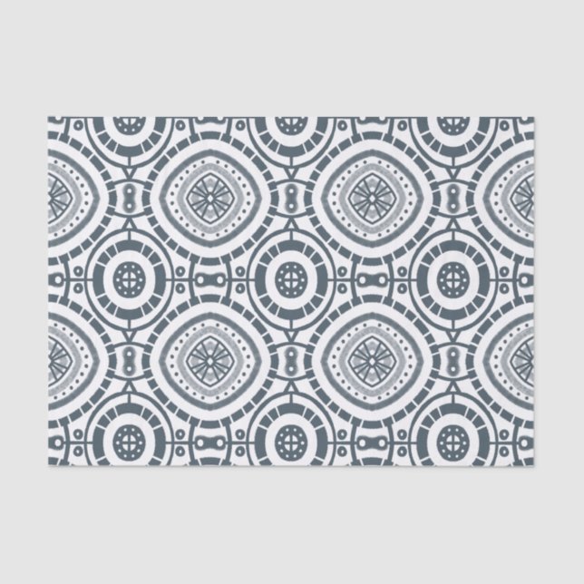 Denim Circular Tile Blue White Pattern Tissue Paper (Front)