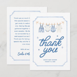 Denim Clothesline Blue Jean Baby Shower Thank You Card