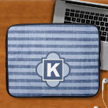 Denim Colour Blue Stripe Monogram Laptop Sleeve<br><div class="desc">This sporty denim colour stripe patterned laptop sleeve is ready for your personal monogram. Created in shades of navy and faded blue. Choose your size in the drop down menu.</div>