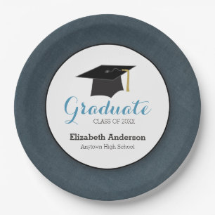 Denim Coloured and Hat Personalized Graduation Paper Plate