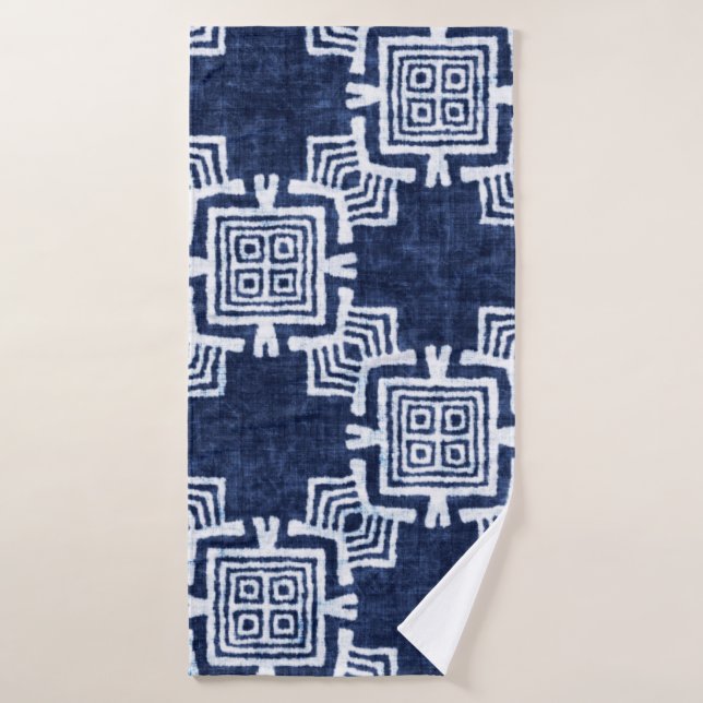 Denim coloured tribal ethnic seamless pattern bath towel (Bath Towel)