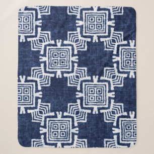 Denim coloured tribal ethnic seamless pattern sherpa blanket