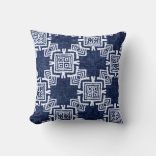 Denim coloured tribal ethnic seamless pattern throw pillow