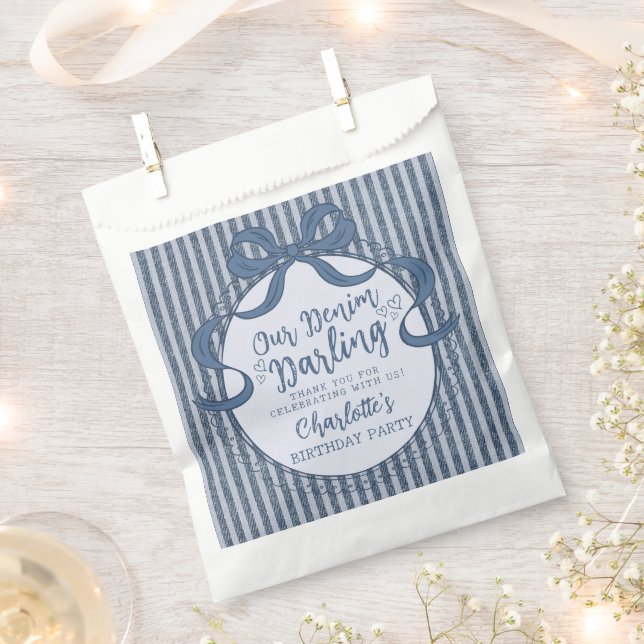 Denim Coquette Bow Blue Jean Baby Birthday Favour Bag (Clipped)