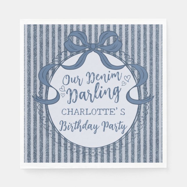 Denim Coquette Bow Blue Jean Baby Birthday Napkin (Front)