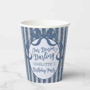 Denim Coquette Bow Blue Jean Baby Birthday Paper Cups