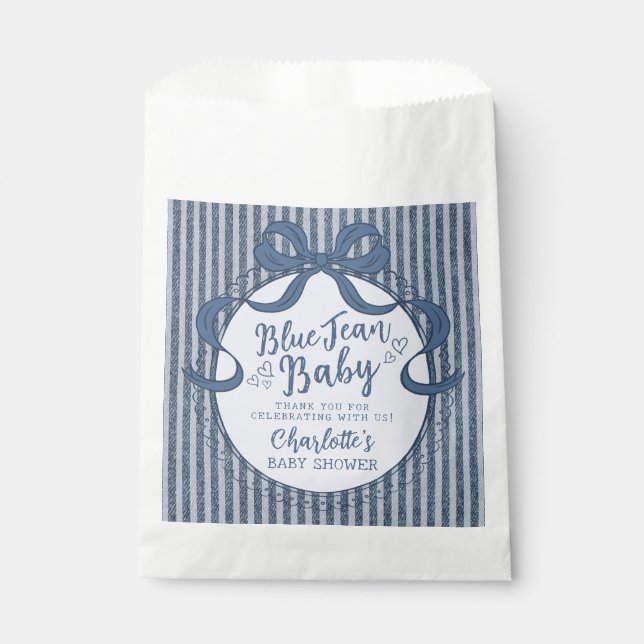Denim Coquette Bow Blue Jean Baby Shower Favour Bag (Front)