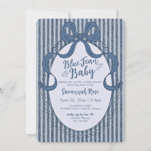 Denim Coquette Bow Blue Jean Baby Shower Invitation