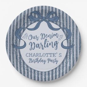 Denim Coquette Bow Blue Jean Birthday Party Paper Plate