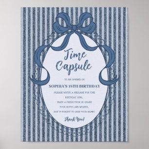 Denim Coquette Bow Blue Jean Birthday Time Capsule Poster