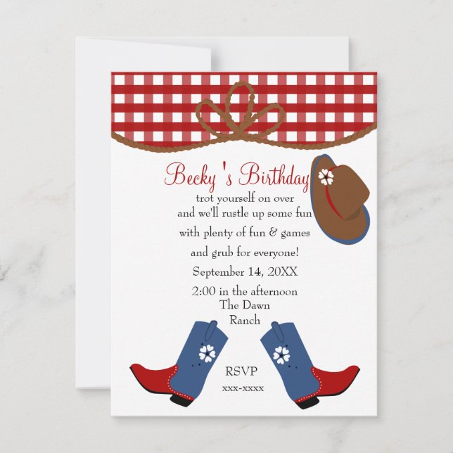 Denim Cowgirl Birthday Invitation (Front)