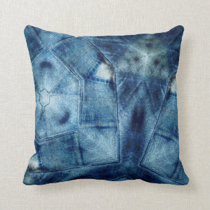 Denim Crazy Quilt Throw Pillow