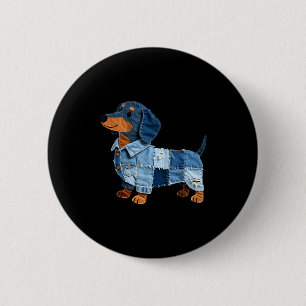 Denim Dachshund Dog Patchwork Puppy Vintage Art 2 Inch Round Button
