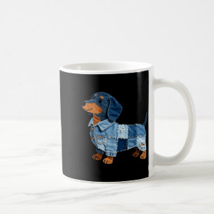 Denim Dachshund Dog Patchwork Puppy Vintage Art  Coffee Mug