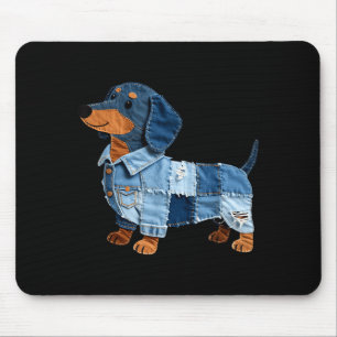Denim Dachshund Dog Patchwork Puppy Vintage Art Mouse Pad