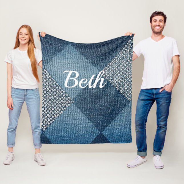 Denim designed personalize fleece blanket (In Situ)