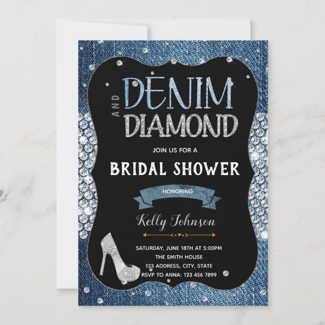 Denim diamants et perles Invitation (Devant)