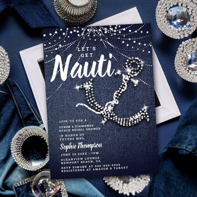 Denim Diamond Anchor Beach Lights Bridal Shower Invitation (Creator Uploaded)