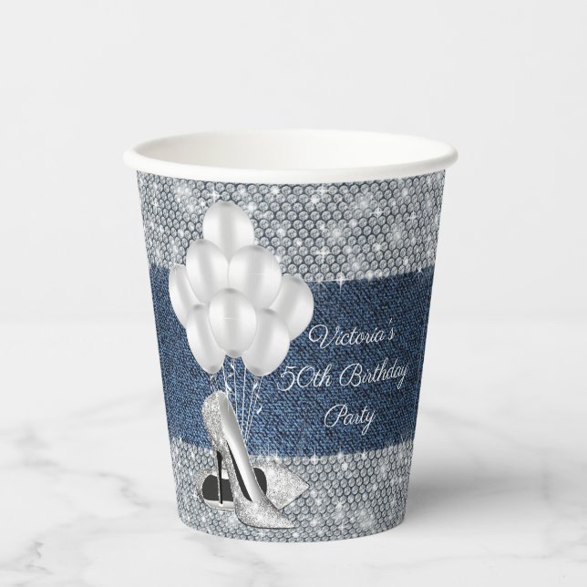 Denim Diamond Birthday Party Paper Cups (Front)
