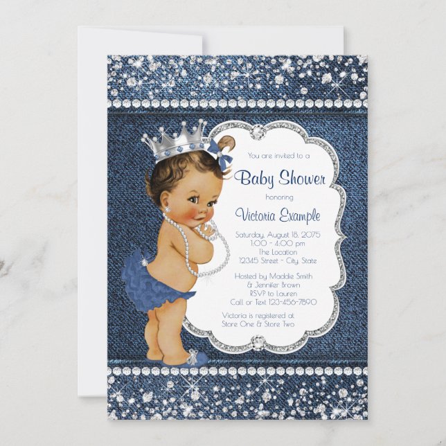 Denim Diamond Ethnic Girl Baby Shower Invitations (Devant)