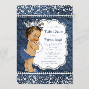 Denim Diamond Ethnic Girl Baby Shower Invitations