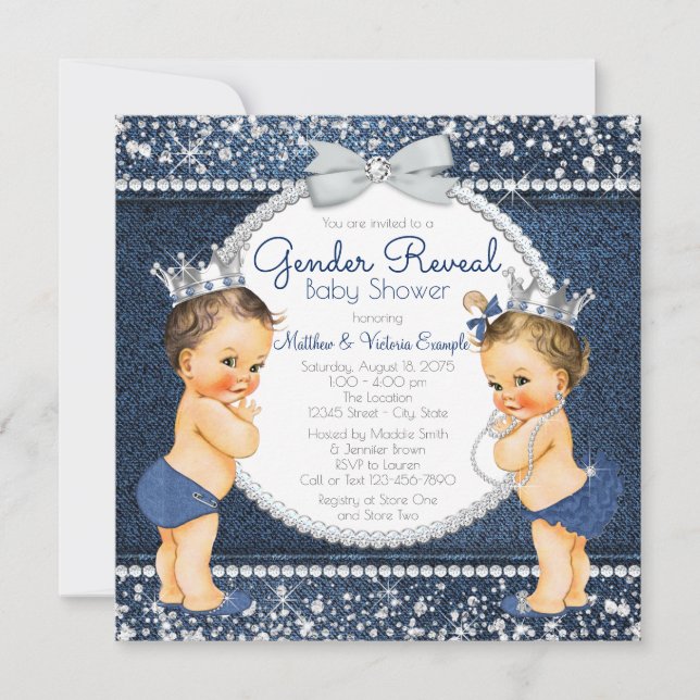 Denim Diamond Gender Reveal Baby Shower Invitation (Front)