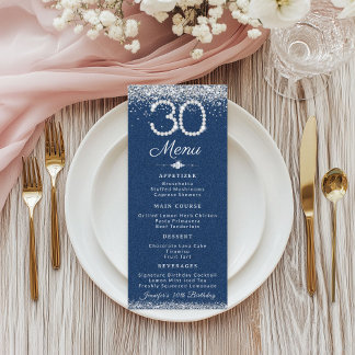 Denim & Diamonds 30th Birthday Dinner Flat Menu