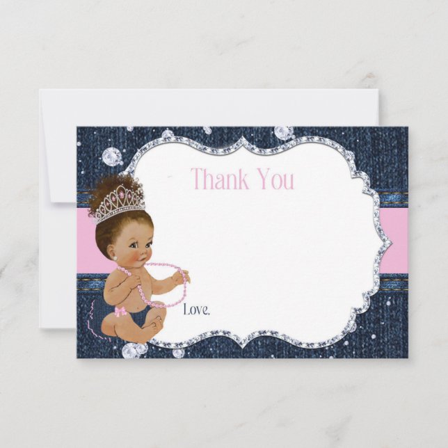 Denim & Diamonds Baby Shower Thank You Card (Front)