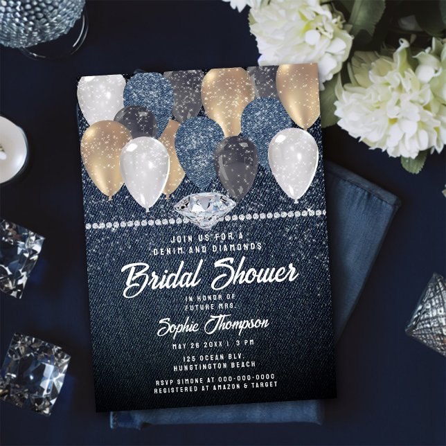 Denim Diamonds Balloon Arch Glitter Bridal Shower Invitation (Creator Uploaded)