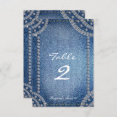 Denim & Diamonds Birthday Party Table Number Card (Front/Back)