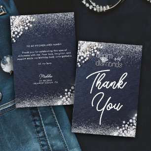 Denim Diamonds Bling Classy Elegant Birthday Party Thank You Card