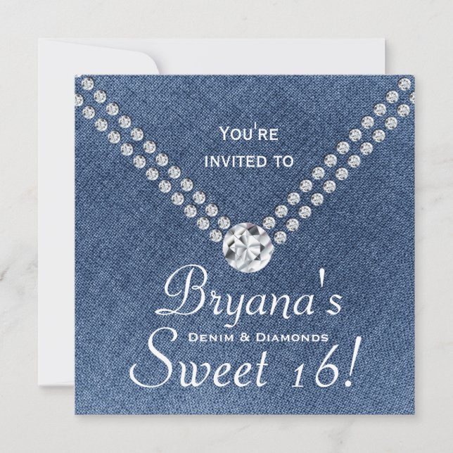 Denim Diamonds Bling Envelope Sweet 16 Invitation (Devant)