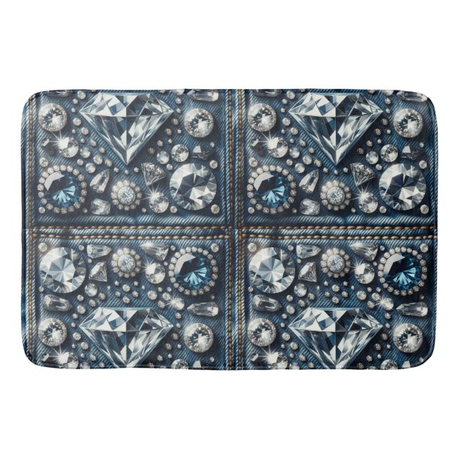 Denim & Diamonds Bling Gemstone Glam Jewels Bath Mat (Front)