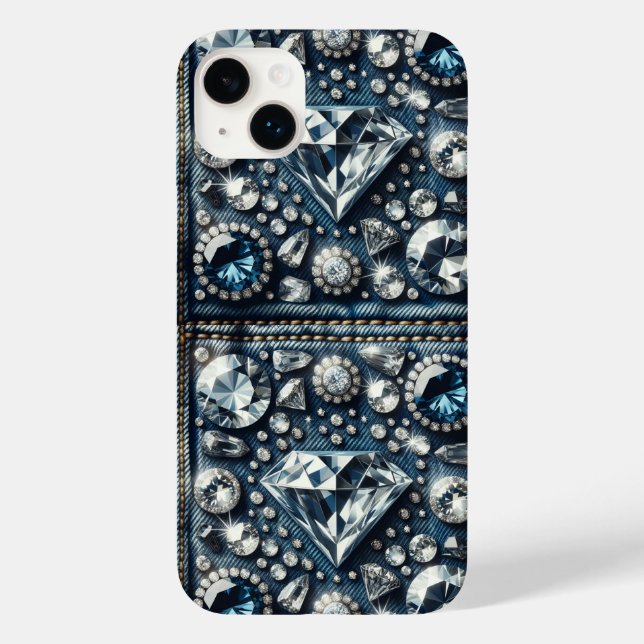Denim & Diamonds Bling Gemstone Glam Jewels Case-Mate iPhone Case (Back)