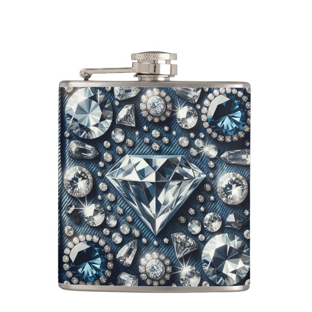 Denim & Diamonds Bling Gemstone Glam Jewels Hip Flask (Front)
