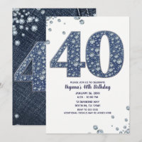 Denim & Diamonds Bling Sparkle 40TH 40 Birthday