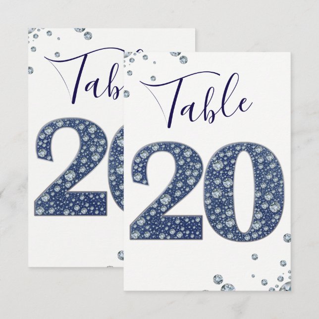 Denim & Diamonds Bling Sparkle Numéro de Table 20 (Devant / Derrière)