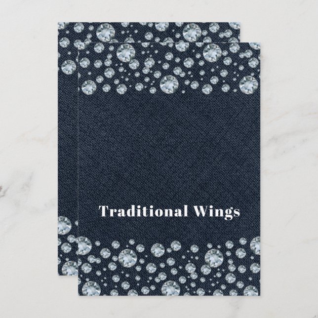 Denim & Diamonds Bling Sparkle TABLE FOOD TENT Invitation (Front/Back)