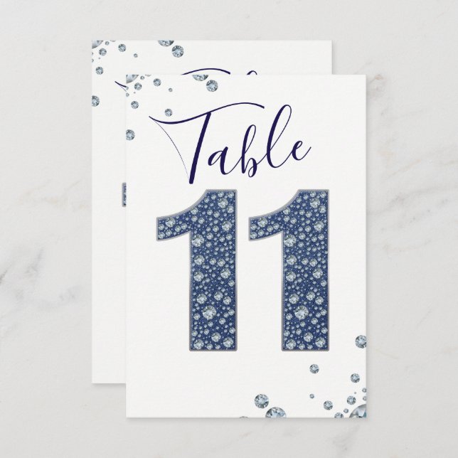 Denim & Diamonds Bling Sparkle Table Number 11 (Front/Back)