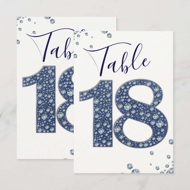 Denim & Diamonds Bling Sparkle Table Number 18 (Front/Back)
