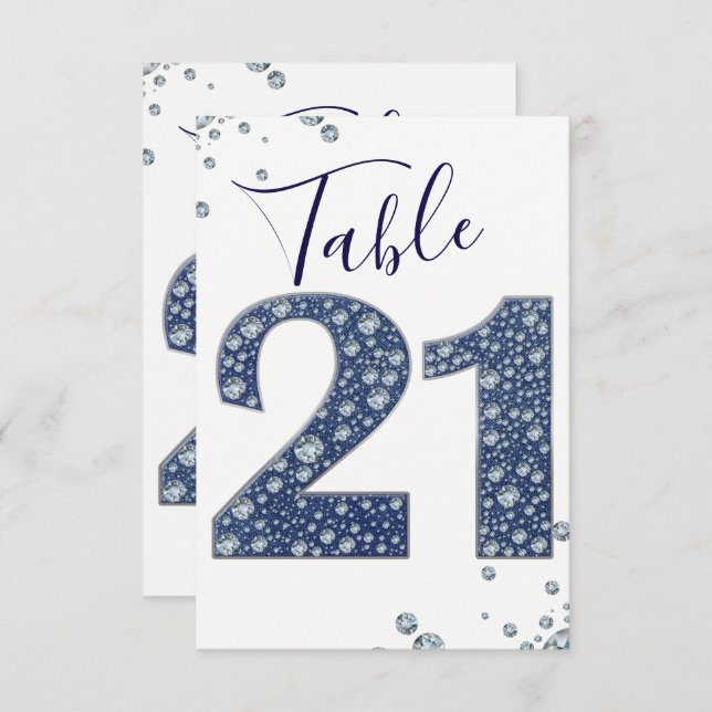 Denim & Diamonds Bling Sparkle Table Number 21 (Front/Back)