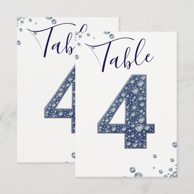 Denim & Diamonds Bling Sparkle Table Number 4 Four (Front/Back)