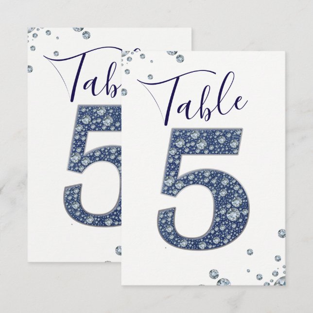 Denim & Diamonds Bling Sparkle Table Number 5 Five (Front/Back)
