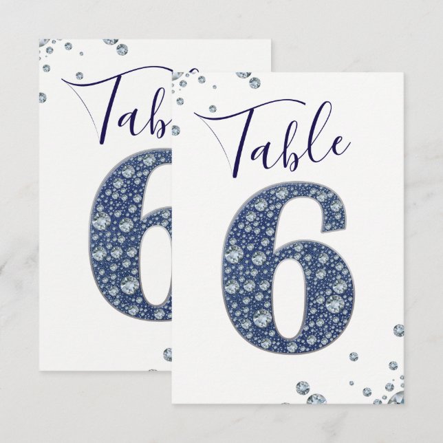 Denim & Diamonds Bling Sparkle Table Number 6 SIX (Front/Back)