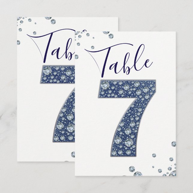 Denim Diamonds Bling Sparkle Table Number 7 SEVEN (Front/Back)