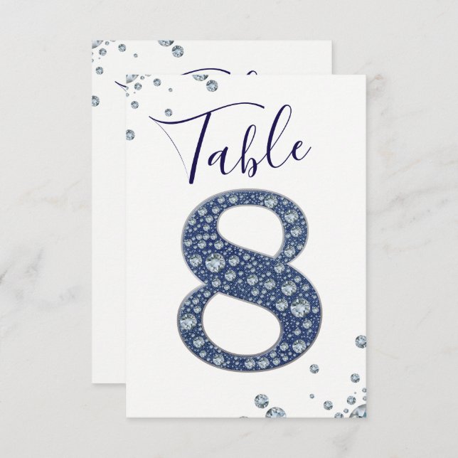 Denim Diamonds Bling Sparkle Table Number 8 EIGHT (Front/Back)