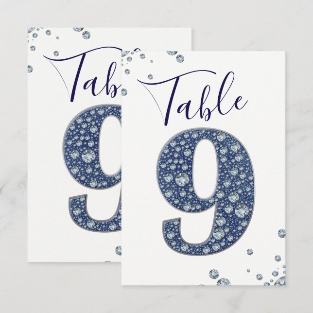 Denim & Diamonds Bling Sparkle Table Number 9 NINE (Front/Back)