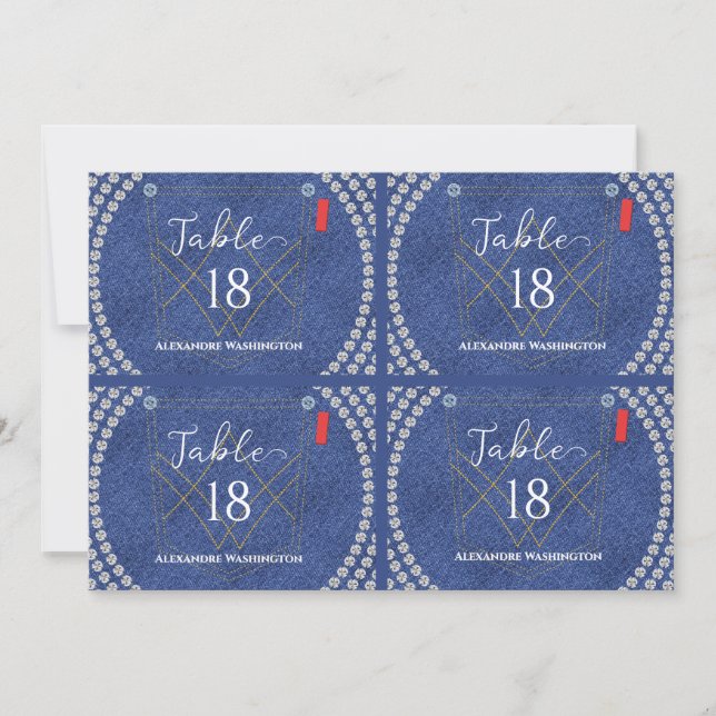 Denim & Diamonds Blue Jeans Bling Party Place Card (Front)