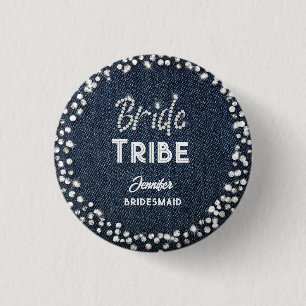 Denim Diamonds Elegant Navy Bachelorette Name Chic 1 Inch Round Button