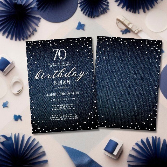 Denim Diamonds Elegant Rustic 70th Birthday Party Invitation (Creator Uploaded)